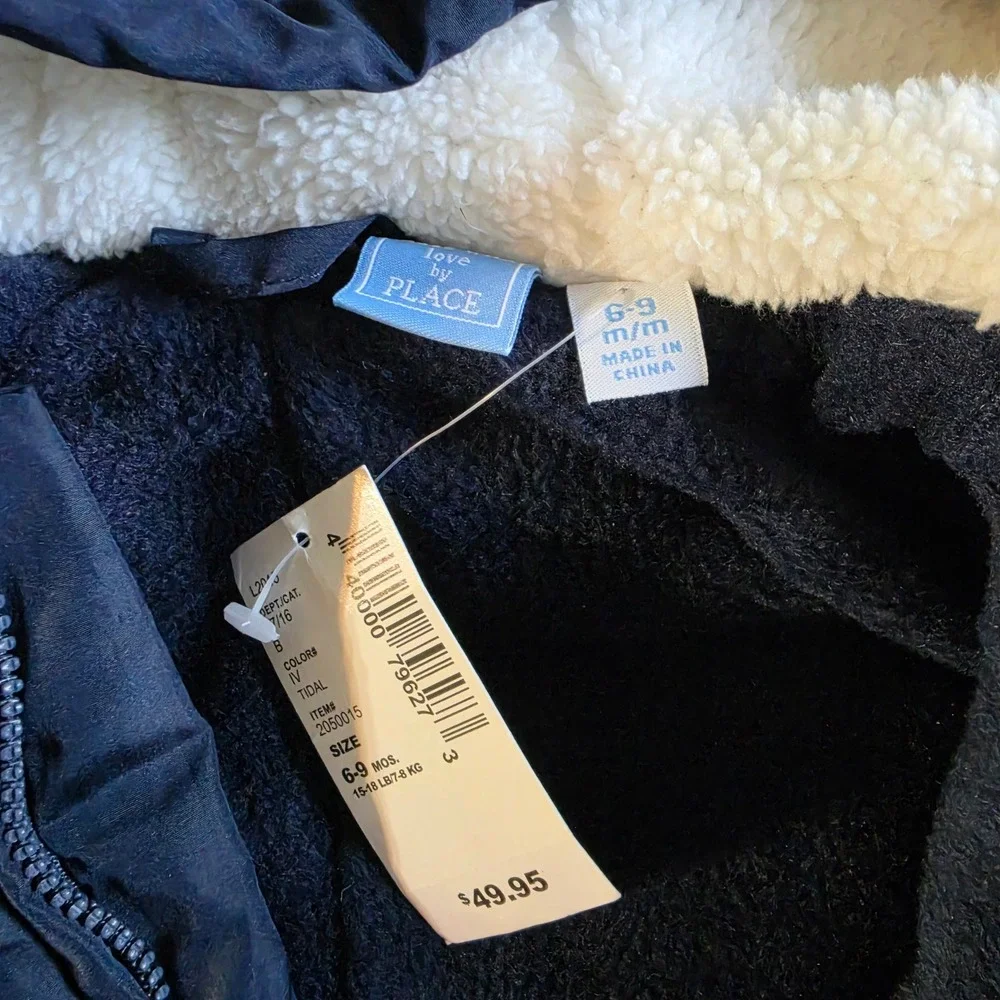Love by Place Navy Blue Hooded Pram Suit Bunting 6-9 Months NWT Toggle Puffer